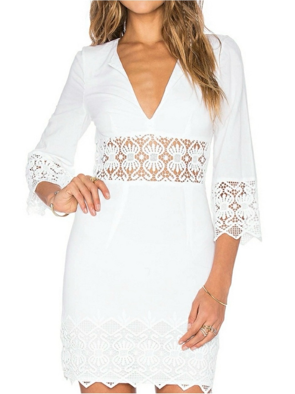 Nightcap White Lace-Trim V-Neck Midi Dress